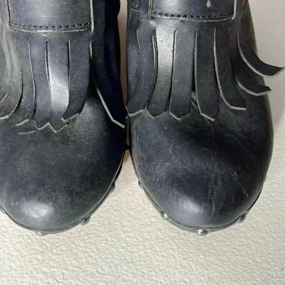 MADEWELL 1937 FOOTWEAR Classic Leather Heel Wood Fringe Studded Clogs Size 7 - Picture 3 of 10